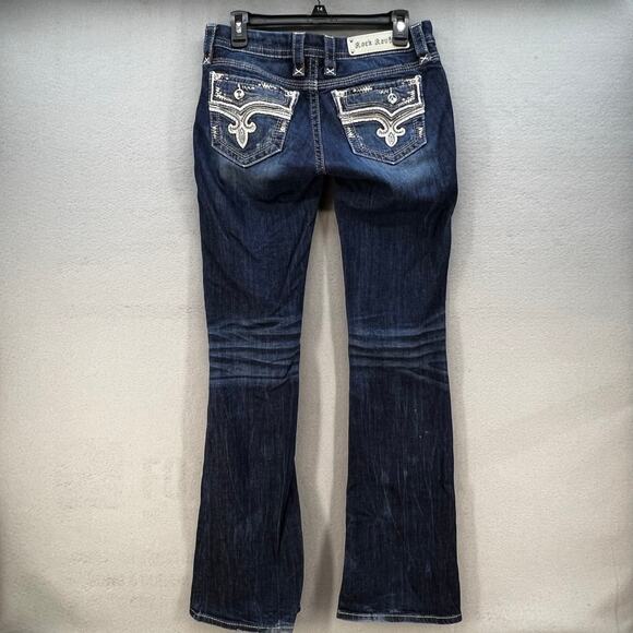Rock Revival Jeans Women's 27 (2) Dark Blue Betty Bootcut Embellished Blingy - Picture 1 of 16